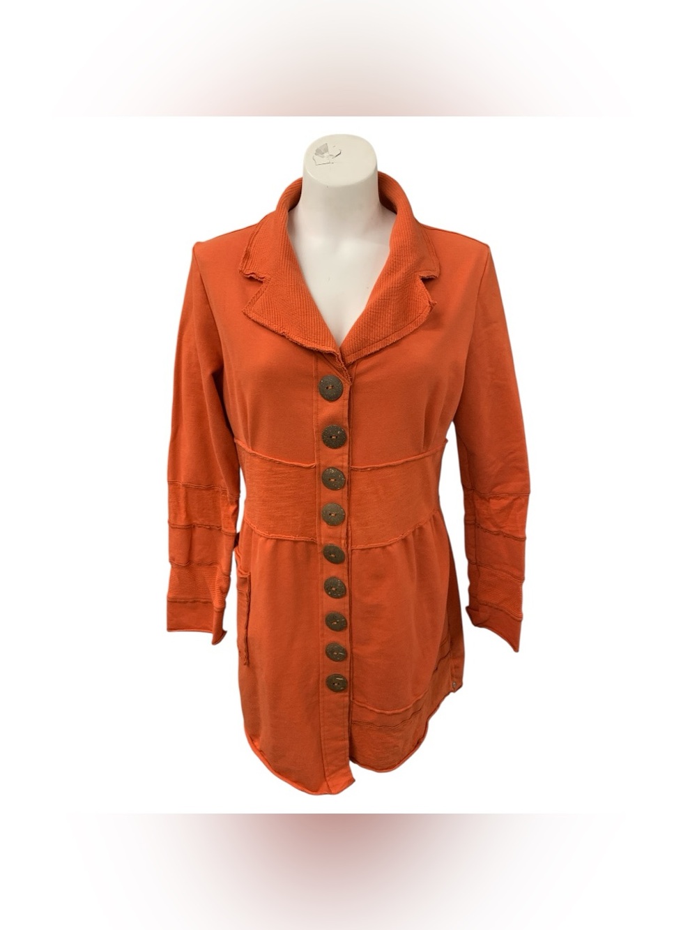 neon buddha Orange Button-Front Long Blazer Jacket Size M